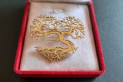 Laser Cut Tree of Life Brooch with intricate branches design Heart Shape Tree Pin Badge Woodlands Jewellery Gold Tone