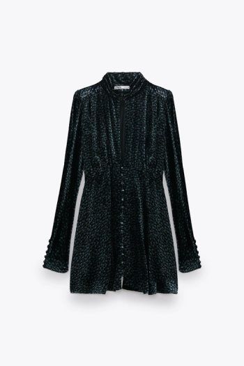 ZARA VELVET PRINTED Short dress with a high neck