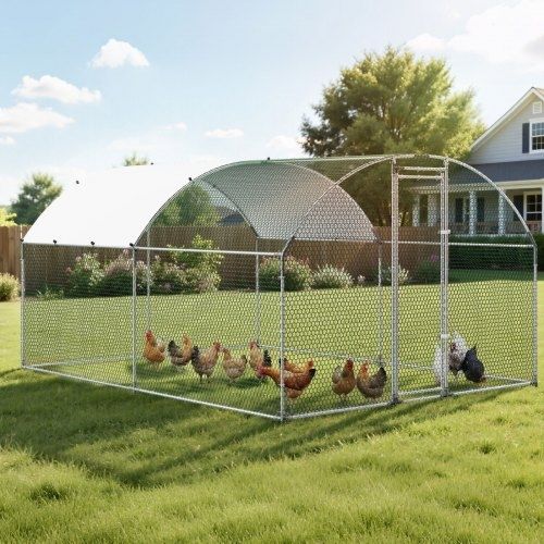 Large Metal Chicken Coop 3 x 3.97 x 2 m Walk-in Chicken Run House, Doom Roof Hen House Enclosure with Cover and Security Lock, Outdoor Duck Rabbit Cage Poultry Pen for Backyard, Farm, Yard Use