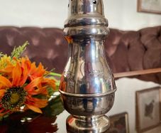 Vintage Silver Plated Sugar Caster or Shaker Baluster Shaped Body Floral foliate Engraving
