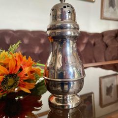 Vintage Silver Plated Sugar Caster or Shaker Baluster Shaped Body Floral foliate Engraving