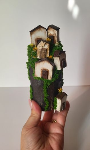 Handcrafted wooden houses on logs!