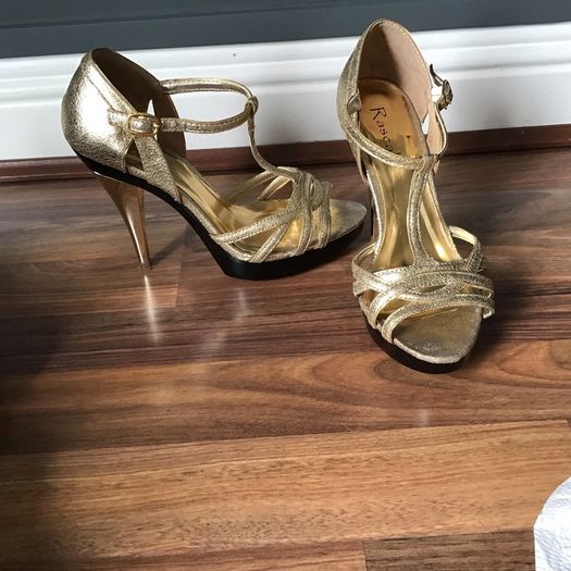 Gold High Heel with Peep Toe and Ankle Strap Size 36