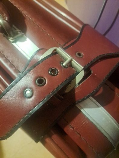 Oxblood red burgundy leather expanding travel suitcase vintage