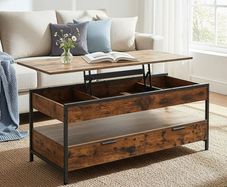 Height-Adjustable Lift-Top Coffee Table XL  with Storage 120 cm Industrial Design