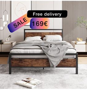 Double Bed Frame with Wooden Headboard