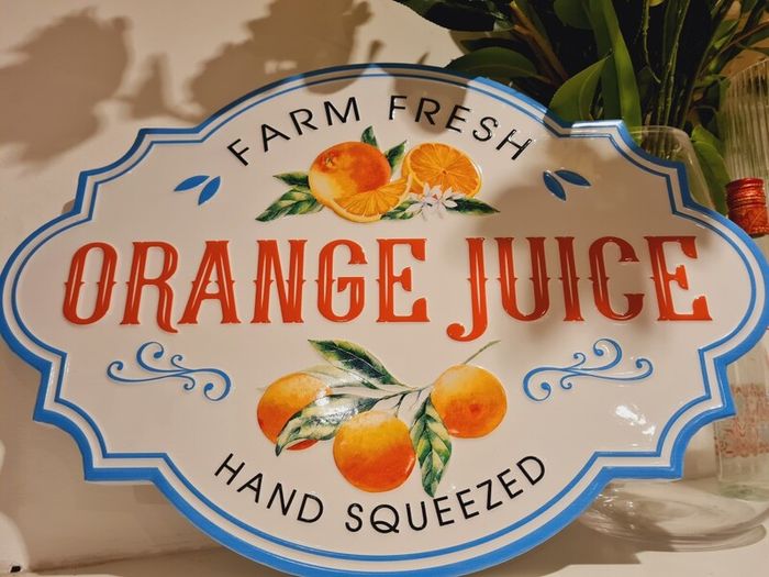 decor orange juice metal sign