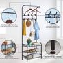 Coat Rack Shoe Bench with 16 Hooks, Metal Coat Hat Rack Free Standing Clothes Stand with 3-Tier Shoe Rack Bench, Hat Umbrella Stand Hallway Organiser, 3-in-1 Hall Tree with Metal Frame Image 2