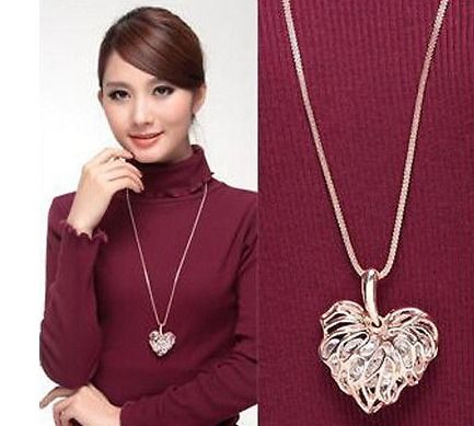 Crystal Rhinestone Hollow Heart Pendant