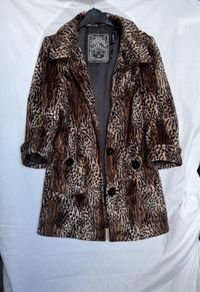Guess M Leopard Animal Print Half Sleeve Faux Fur Coat Jacket Size M Vontage