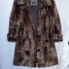 Guess M Leopard Animal Print Half Sleeve Faux Fur Coat Jacket Size M Vontage