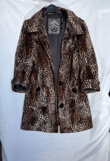 Guess M Leopard Animal Print Half Sleeve Faux Fur Coat Jacket Size M Vontage