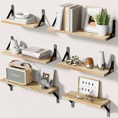 NEW SALE | Floating Shelves Set of 6, Wood Floating Shelves for Wall Decor, Rustic Farmhouse Wall Shelves for Bedroom, Bathroom Shelves for Wall Storage