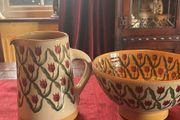 Nicholas Mosse REDUCED. Red  tulip set of two vintage items . A  7 and a half inch cylinder jug and a 9 inch diameter bowl. Can sell separately also