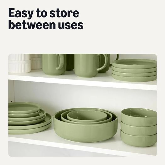 Basics Glazed Stoneware Dinnerware Set, 18-Piece, Service for 6, Dinner and Salad Plates, Microwave and Dishwasher-Safe, Olive