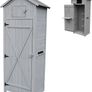 Wooden Garden Storage Shed  Tall Outdoor Tool Cabinet with Shelves & Folding Table Image 5