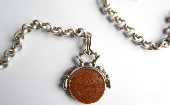 Vintage Silver Plated Pocket Watch Chain With Fob