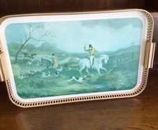 A Large Gilt framed Vintage Hunt Scene Breakfast Tray 22"x14"