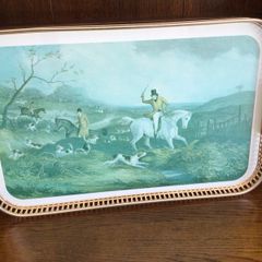 A Large Gilt framed Vintage Hunt Scene Breakfast Tray 22"x14"