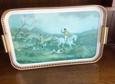 A Large Gilt framed Vintage Hunt Scene Breakfast Tray 22"x14"