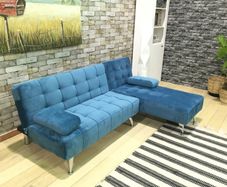 Blue Velvet Nordic Comfort Chaise Sofa, 198cm