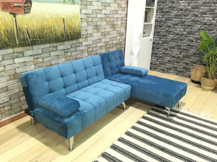 Blue Corner Sofa Bed with Chaise Longue, Aroa xs