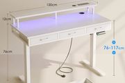 Electric Standing Desk, 120 x 54cm Height Adjustable Desk with 3 Drawers, RGB LED Strip &amp; Charging Station