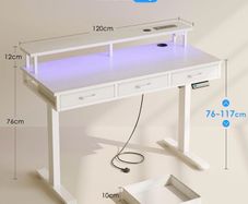 Electric Standing Desk, 120 x 54cm Height Adjustable Desk with 3 Drawers, RGB LED Strip & Charging Station