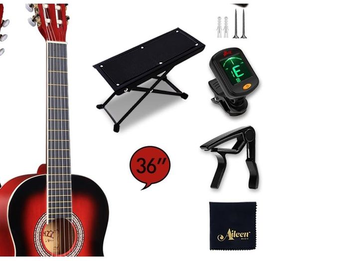 3/4 Classical Guitar for Kids Teenager Students Beginners with Nylon-String (36 Inches, Red Glossy)