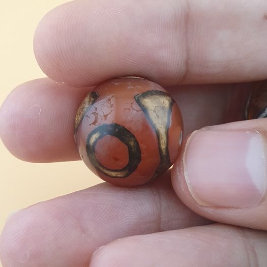 Vintage Etched Carnelian Agate Beads Tribal Gemstone Lot of 3