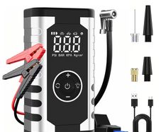 Portable Jump Starter with Air Compressor & Battery Booster - 12V with Smart Jumper Cables, LCD Display, Fast Charge -/, Tire Inflator for, SUVs, Trucks (for 5.0L Gas/3.0L Diesel Engines) - Emergency Power Bank, Start