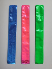 3x Reflective Slap On Wristbands  Green,Blue,Pink