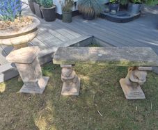 Garden Sandstone Bench and Urn with Plinth