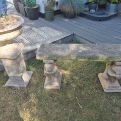 Garden Sandstone Bench and Urn with Plinth
