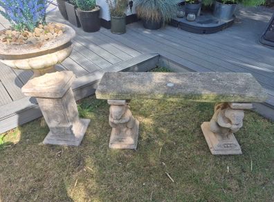 Garden Sandstone Bench and Urn with Plinth