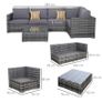 4 Pieces Rattan Garden Furniture Set, Wicker Outdoor Furniture Set with Corner Sofa Loveseat Coffee Table Cushions, Conservatory Furniture Set for Patio Balcony Poolside, Grey Image 5