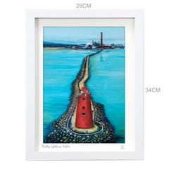 Poolbeg Lighthouse, view from the sea, Dublin, framed print by Helen Mathews