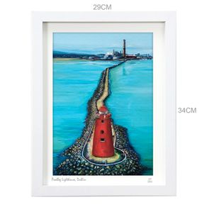 Poolbeg Lighthouse, view from the sea, Dublin, framed print by Helen Mathews