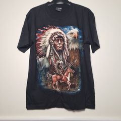 Vintage Wild T Shirt American Indian Eagle Horse Print Front And Back Size Medium