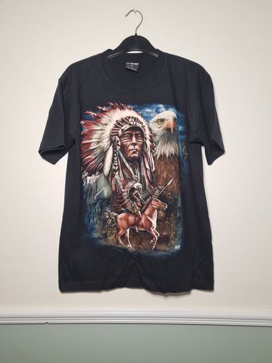 Vintage Wild T Shirt American Indian Eagle Horse Print Front And Back Size Medium
