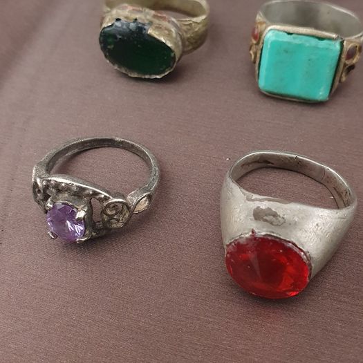 Antique Brass Ring Collection 15 Mixed Handmade Stone & Glass Rings