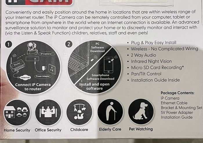Wireless wifi security iP camera smartphone controlled memory card slot, 2 way audio, night vision