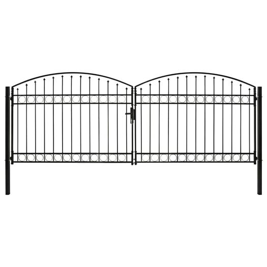Fence Gate Double Door with Arched Top Steel 400x125 cm Black