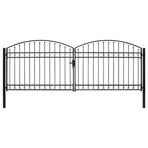 Fence Gate Double Door with Arched Top Steel 400x125 cm Black
