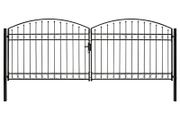 Fence Gate Double Door with Arched Top Steel 300x150 cm Black