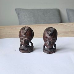 Pair of Vintage African Wood Woman Figurines
