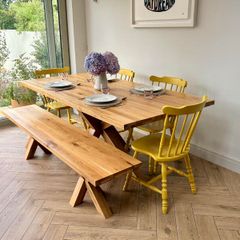 Rustic Oak 2m Dining Table & Matching Bench, Excellent Condition.