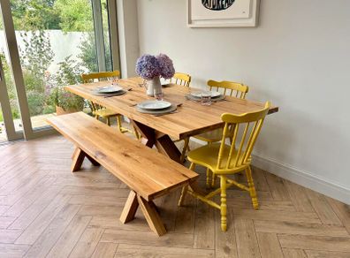 Rustic Oak 2m Dining Table & Matching Bench, Excellent Condition.