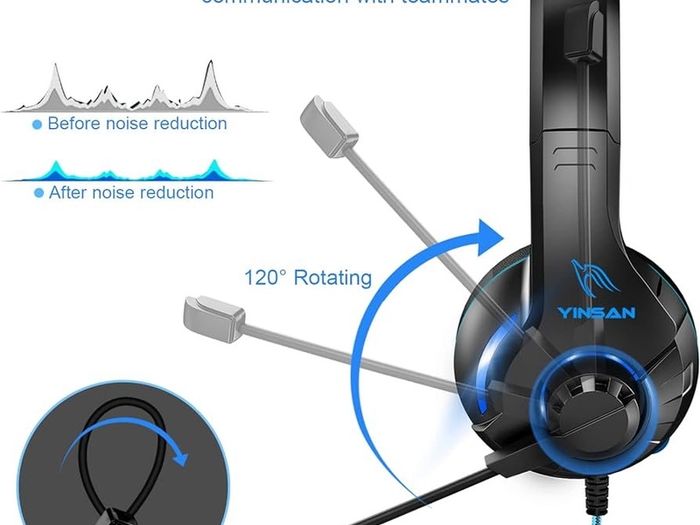 MULTIPLE COLOURS AVAILABLE Gaming Headset for PS4, Xbox One Headset with Mic Surround Stereo Gaming Headphones with LED Light, Compatible with Nintendo Switch PS5 Xbox Series X/S PC (USB Extension Cable Included), Blue