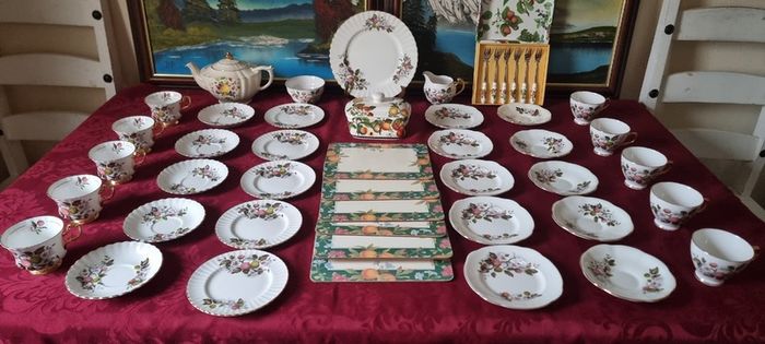 47 Piece Royal Imperial Bone China Tea Set With Mixed Fruit Garden Collection For 10 Person Setting